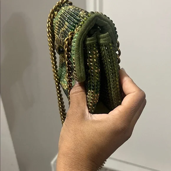 Kurt Geiger Kensington Green Beaded Chain Strap Bag - Picture 2 of 8
